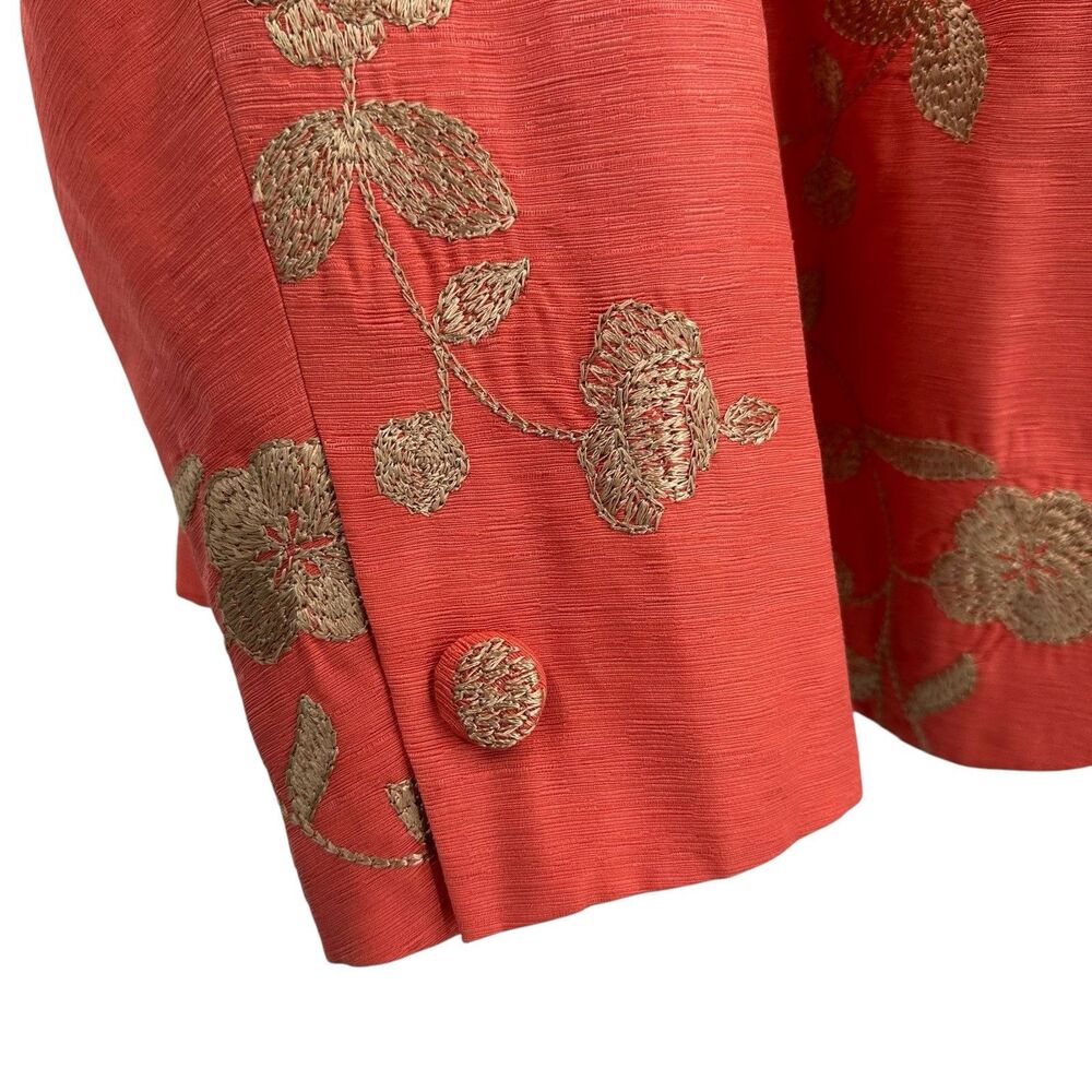 Dressbarn Jacket Blazer 2X 100% Silk Coral Embroiderd Statement Church Office - Picture 3 of 8